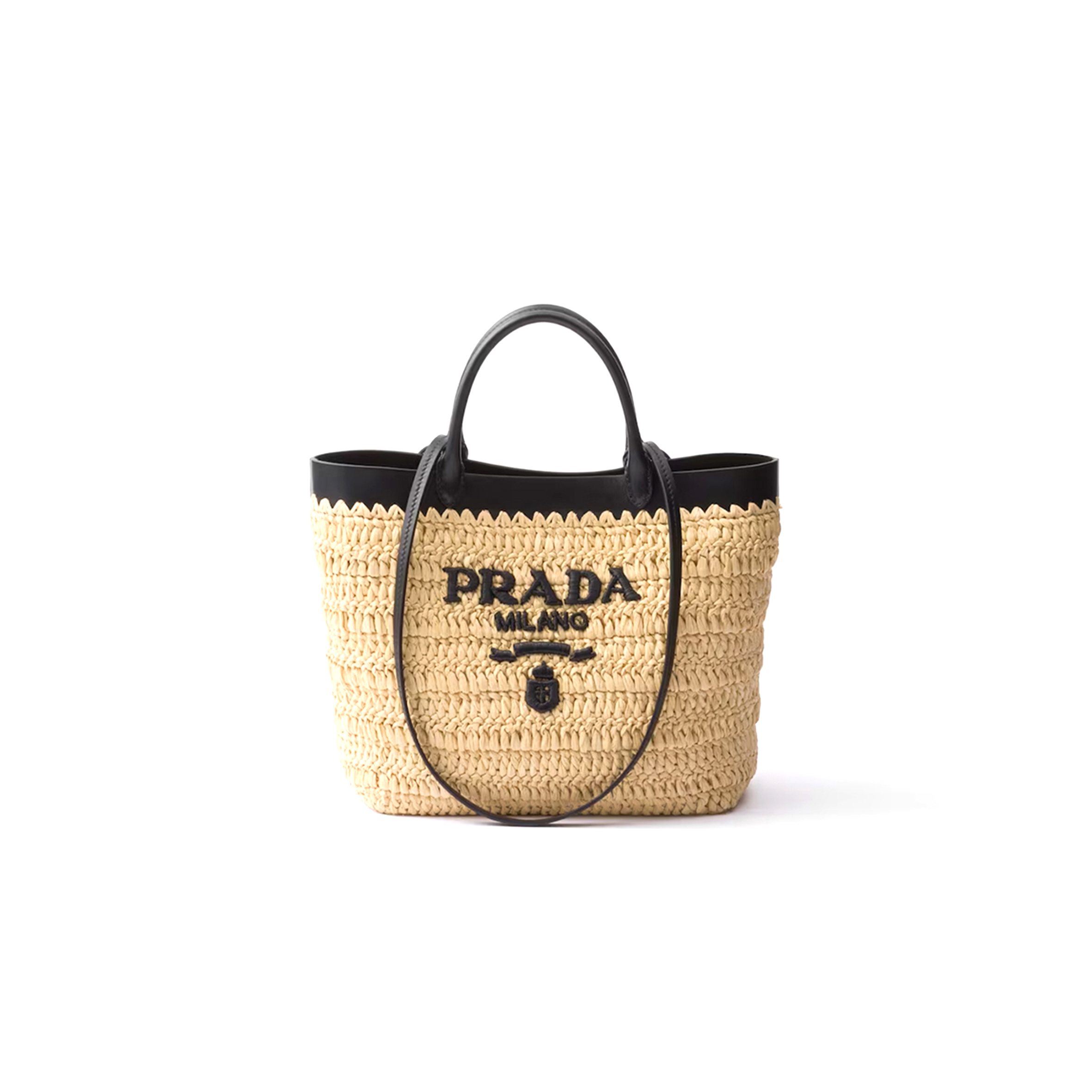 Pra*a small crochet and leather tote bag 1bg501 (21*16*10cm)